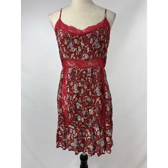 Intimately Free People Last Night Mini Dress Red Yellow Floral Size Large - Picture 1 of 15